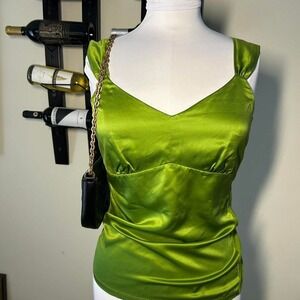 Y2K Ann Taylor lime green satin cami top